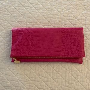 faux hot pink crocodile clutch